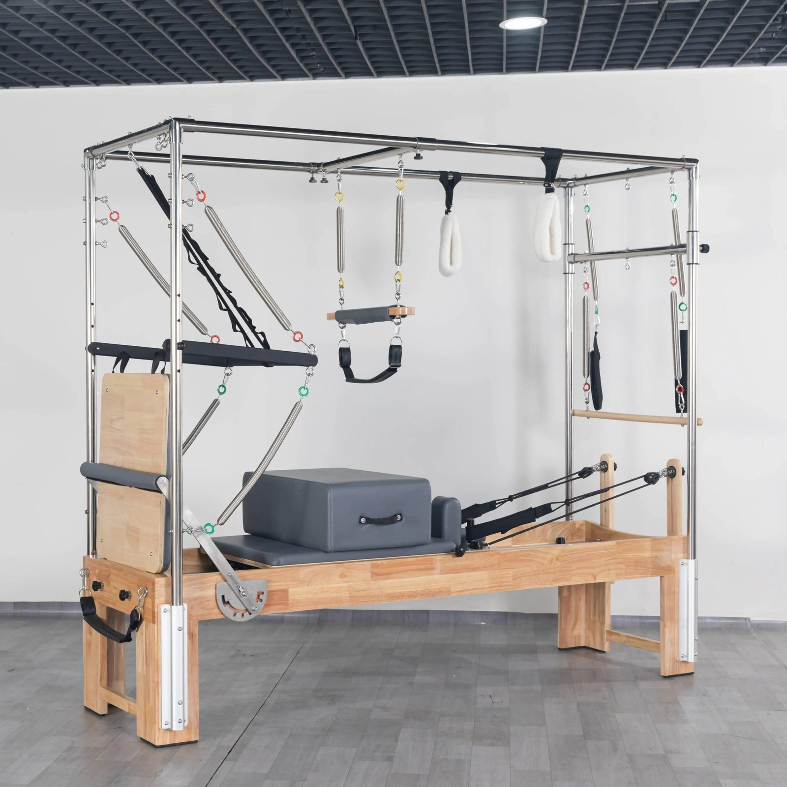 3-in-1 Oak Cadillac Bed with Silent Pulley System for Gym Fitness Studio Use