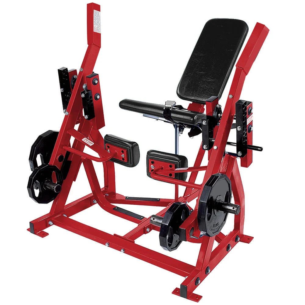 Iso-Lateral Leg Extension Machine Commercial Heavy-Duty Steel Frame Red Seated