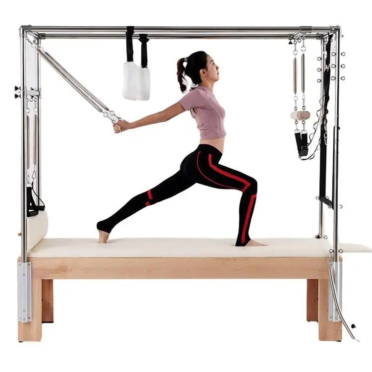 Maple Wood Adjustable Reformer Cadillac with Full Trapeze for Pilates Studios