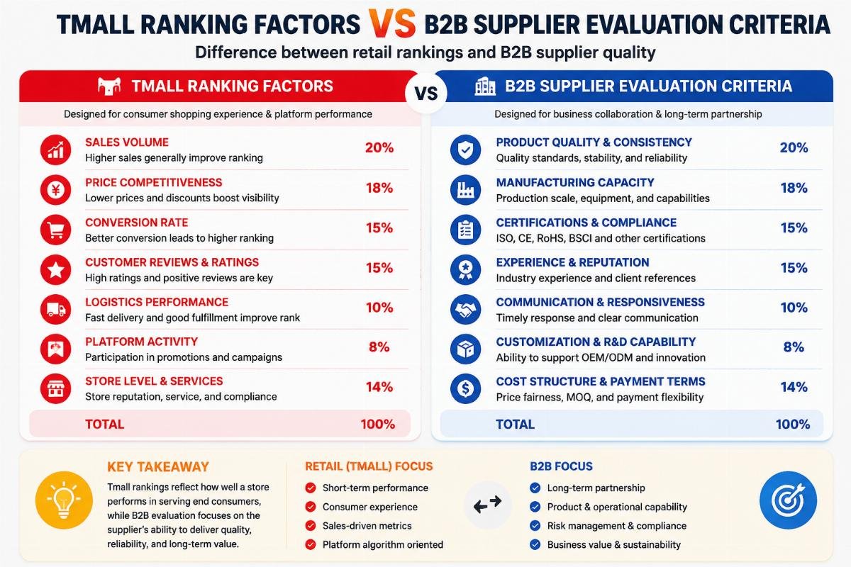 Tmall ranking factors versus B2B supplier evaluation criteria