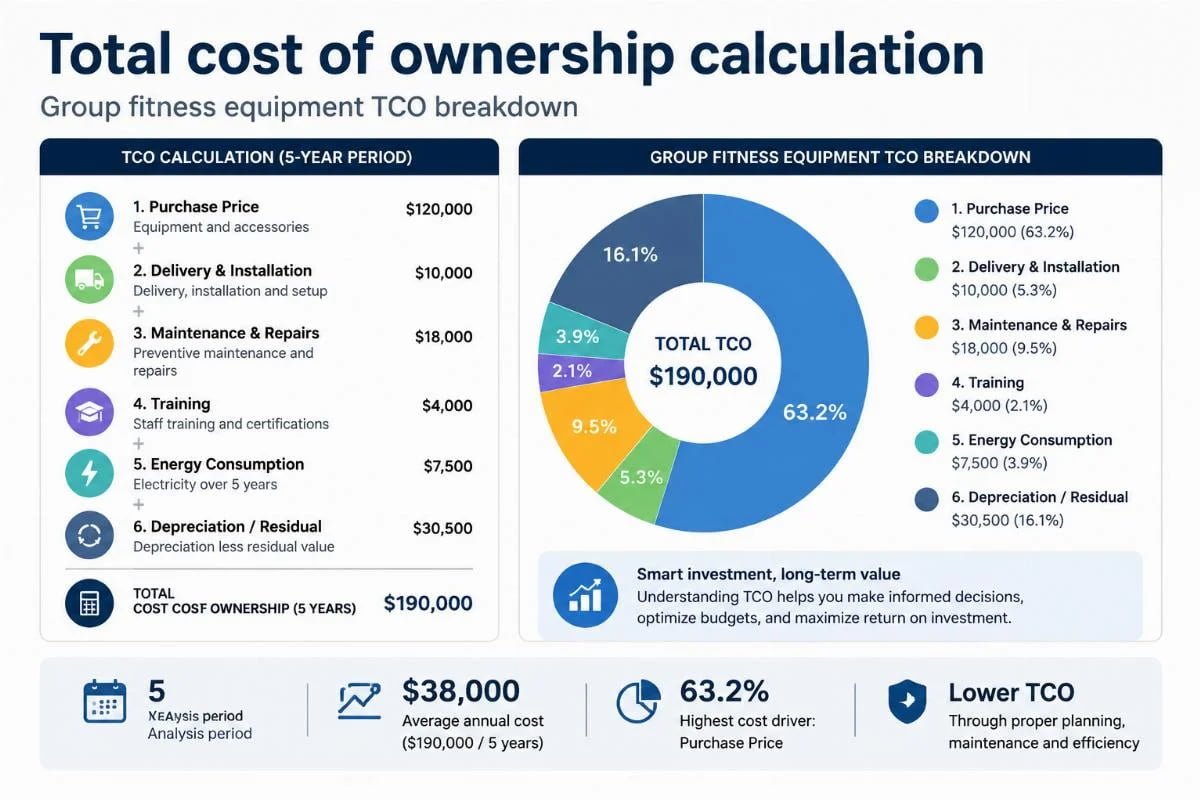 Group fitness equipment TCO breakdown Total cost of ownership calculation