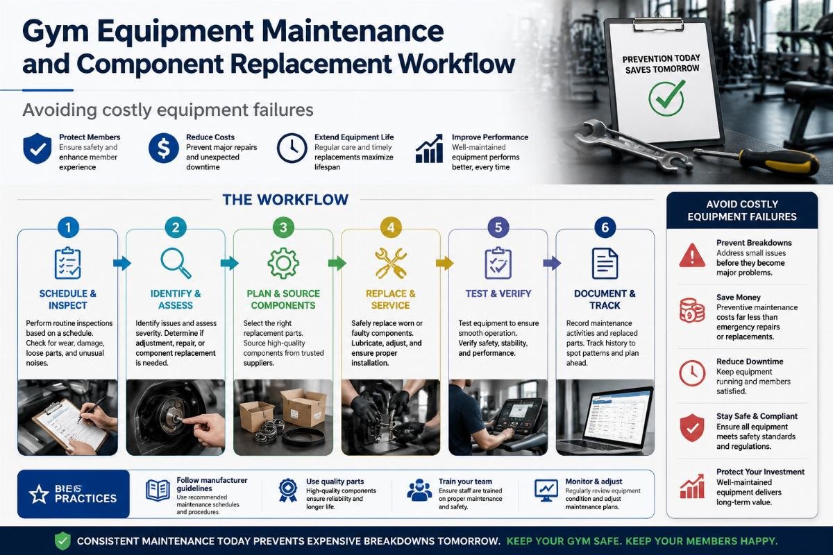 Avoiding costly equipment failures Gym equipment maintenance and component replacement workflow