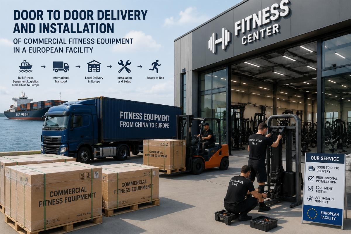 Bulk fitness equipment logistics from China to Europe Door to door delivery and installation of commercial fitness equipment in a European facility