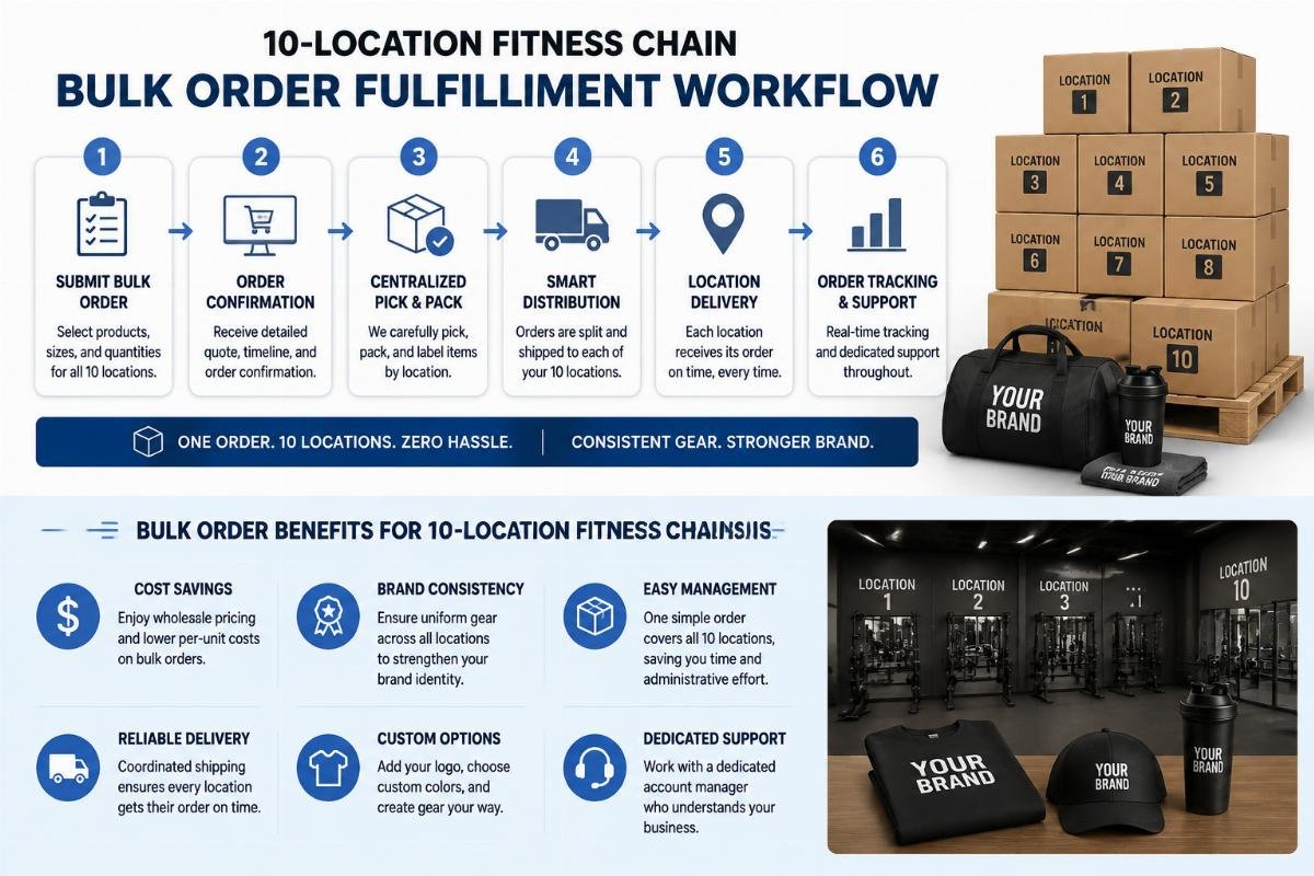 Bulk order benefits for 10 location fitness chains 10-location fitness chain bulk order fulfillment workflow