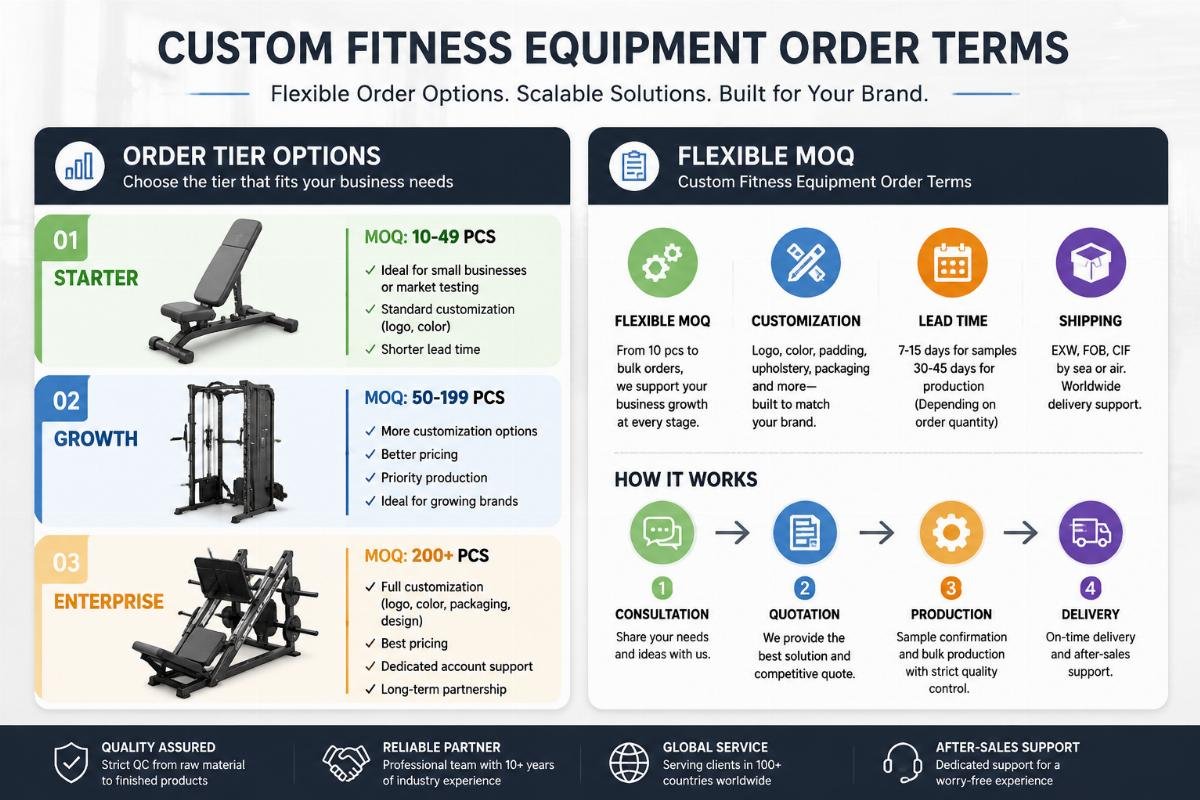 Flexible MOQ custom fitness equipment order terms Order tier options for custom fitness equipment
