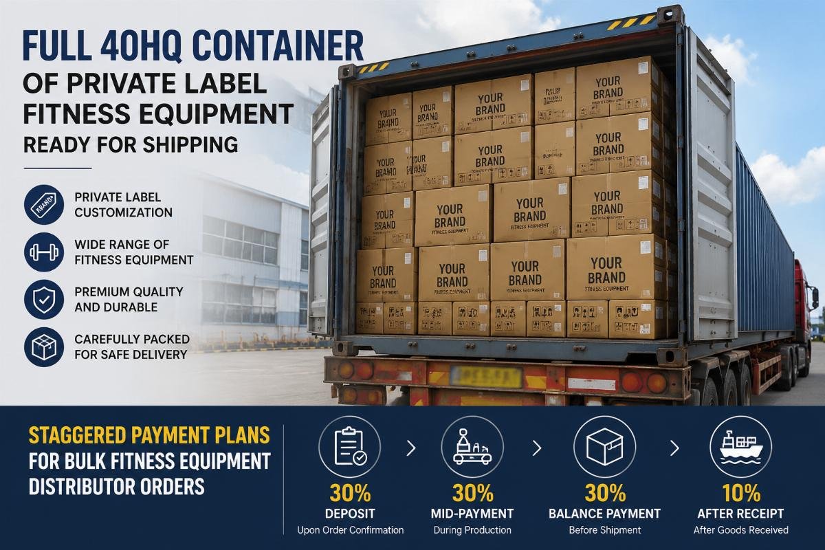 Full 40HQ container of private label fitness equipment ready for shipping