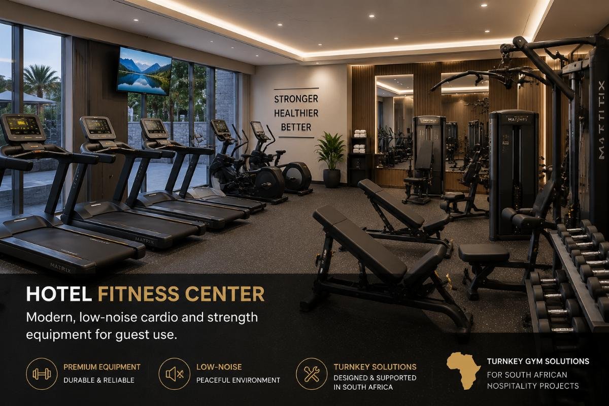 Turnkey gym solutions for South African hospitality projects Hotel fitness center with modern, low-noise cardio and strength equipment for guest use