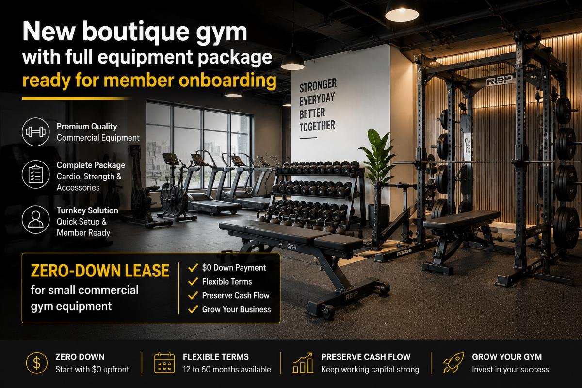 New boutique gym with full equipment package ready for member onboarding