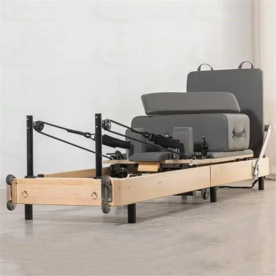 Foldable Core Training Bed Fold Black Wood Pilates Reformer