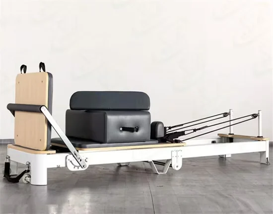 Foldable Pilates Core Bed Reformer Machine White Aluminium Folding Reformer Bed