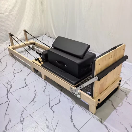 Folding Pilates Reformer Bed Maple Oak Wood Senrui